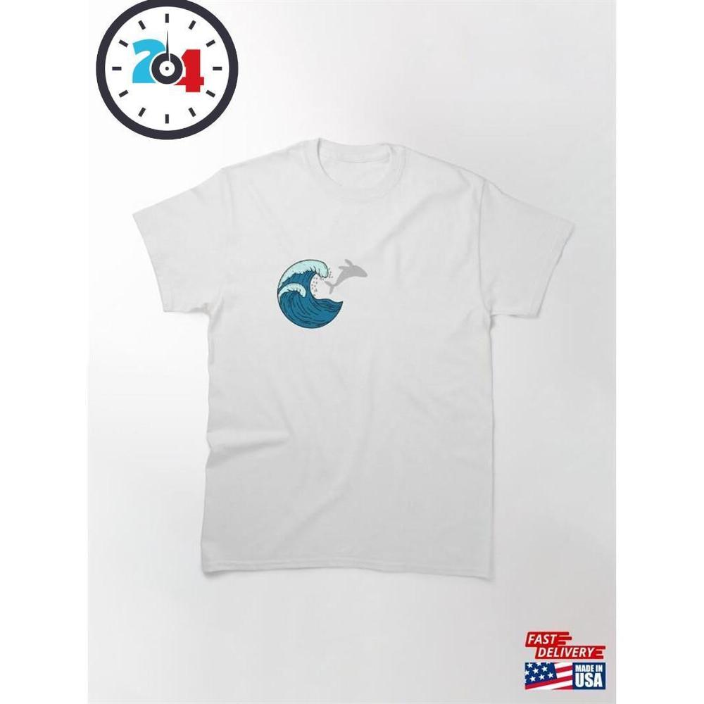 Large Waves And Jumping Whale Classic T-Shirt  Unisex